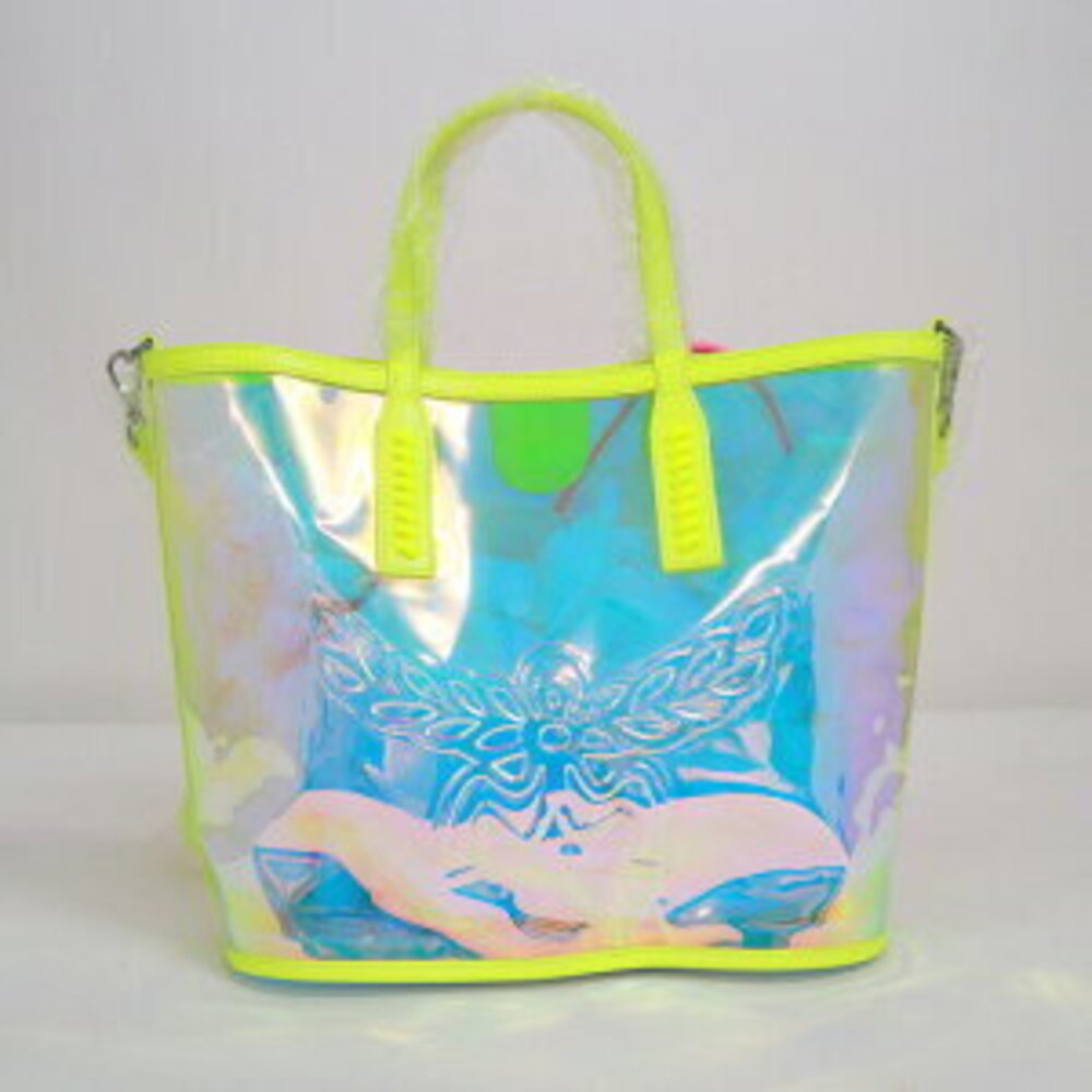 MCM Tote Bag Pouch Clear Leather Yellow Blue Pink - Picture 3 of 8